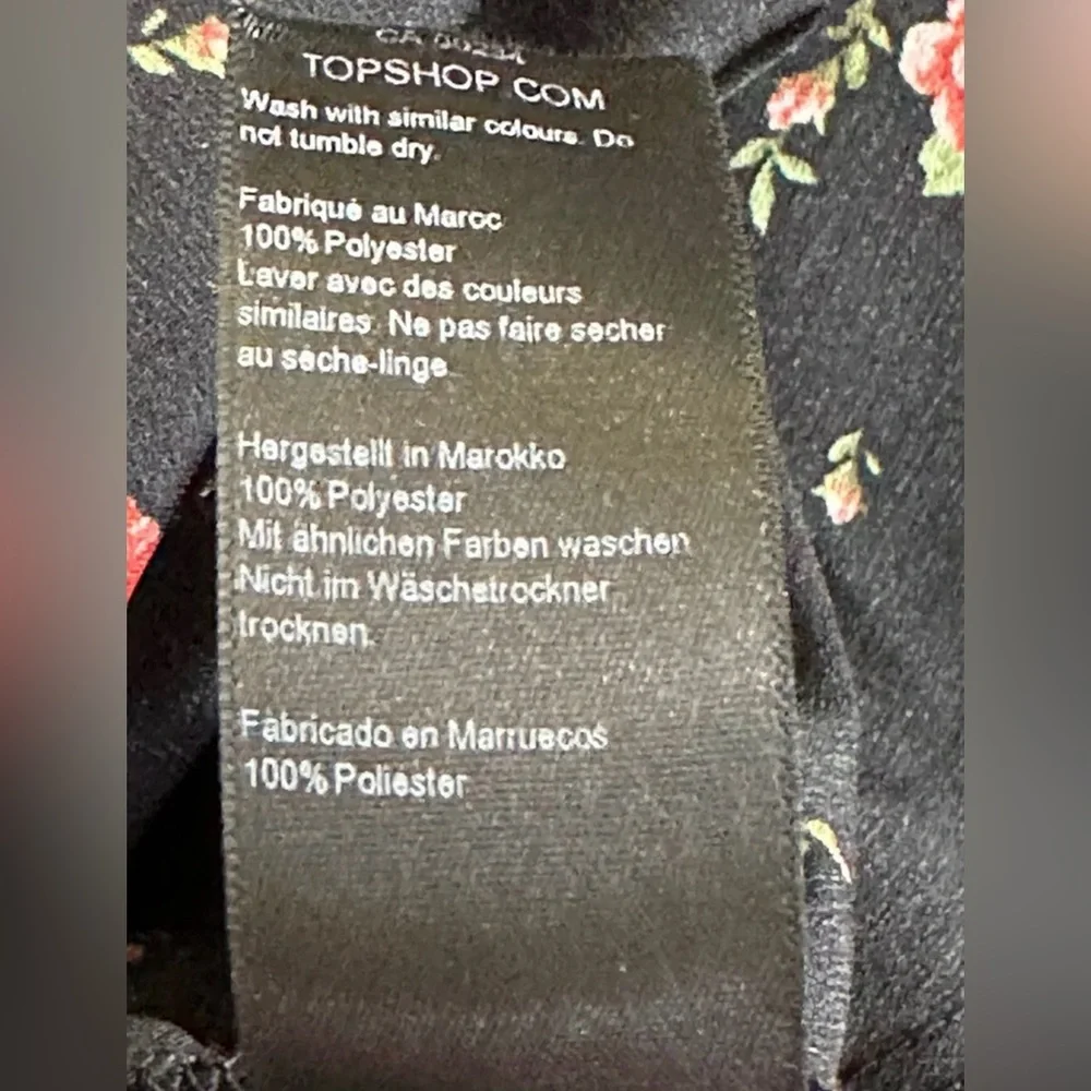Topshop Black Floral Pink Ruched Long Sleeve Mini Dress size 6 - Picture 5 of 10